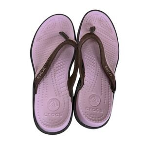 Crocs Capri Flip Flops Women Size 8 Pink Brown Comfort Sandals 10103